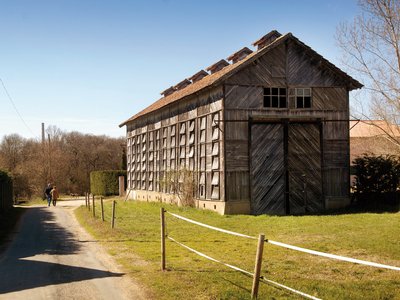 Le séchoir à tabac, bâtiment à pans de bois, rappelle l'implantation de cette culture dans le Tarn.