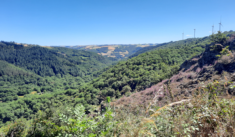 Vue le parc éolien et la vallée